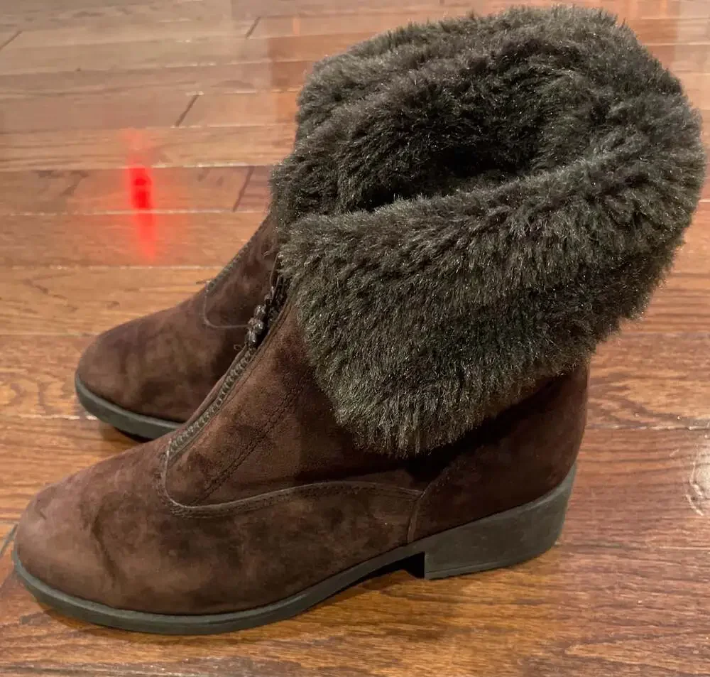 Hush Puppies Brown Suede Faux Fur Zip Winter Boots Women’s 7.5 Y2K